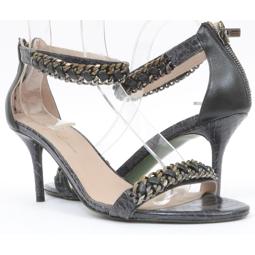 Donald & Lisa Signature Women 8.5 Gun Metal Chain Anklet Green Bottom Heels